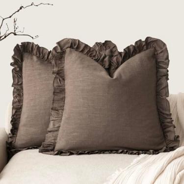 Imagem de Foindtower Conjunto de 2 capas de almofada decorativas com franja e babado macio boho fazenda capa de almofada aconchegante retrô para sofá, cama, sala de estar, decoração de casa, 50 × 50 cm, marrom