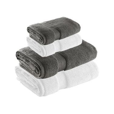 Imagem de Jogo de Toalhas Super Soft Zero Twist 4 Pe�as � Banh�o e Rosto � 500g/m� � Toque Macio, Alta Absor��o e Secagem R�pida � Altihaus (Branco/Chumbo)