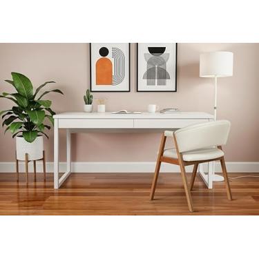 Imagem de Escrivaninha com Gavetas Branca de Madeira e MDF 160 cm Duna Meu Móvel de Madeira - Branco Giz