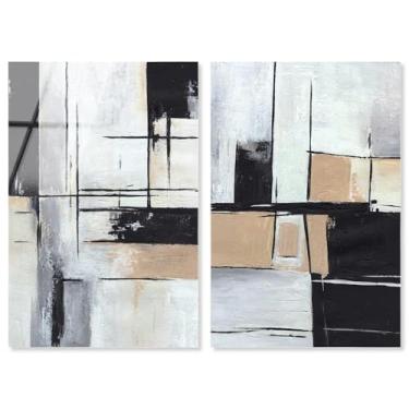 Imagem de Conjunto de 2 painéis de geometria neutra de luxo arte de parede impressão acrílica por Art Remedy, pronto para pendurar, 25 x 38 cm