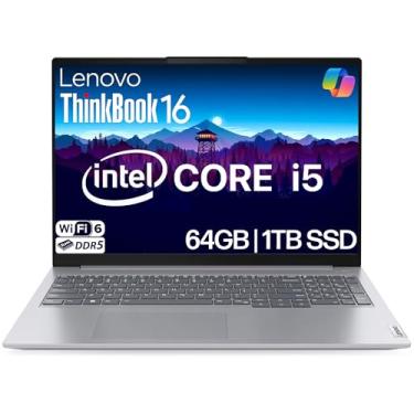 Imagem de Lenovo ThinkBook 16 Business Laptop, tela antirreflexo FHD de 16 polegadas, Intel 8-Core i5-13420H, 64GB DDR5 RAM, 1TB NVMe, WiFi 6 + BT, RJ-45, HDMI, webcam HD, Win 11 Pro
