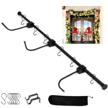 Imagem de HuseWming Gancho de guirlanda para porta da frente | Ajustável para portas de 81 a 203 cm | Suporte resistente de decoração de Natal e Halloween para grinaldas (porta dupla)