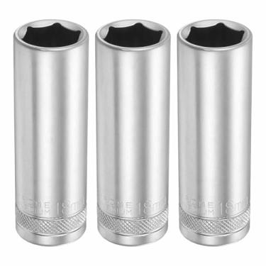 Imagem de HARFINGTON 3 peças soquete profundo de 6 pontos 1/5.1 cm drive 18 mm de profundidade métrica CR-V aço polido niquelado 78 mm / 3,1" ferramenta de soquete sextavado longo para reparo de parafusos de