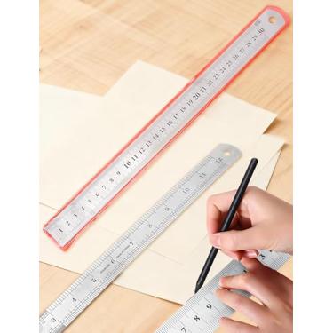 Imagem de Régua de aço inoxidável 30 cm, ferramenta de medição de precisão de 0,7 mm de espessura com marcação métrica e polegadas de dupla face, antiderrapante, escala gravada para estudantes, designers