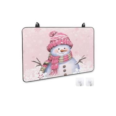 Imagem de Capa de fogão para fogão elétrico, boneco de neve de Natal rosa com tampa para fogão de floco de neve de árvore de Natal para tampa de vidro, tapete de borracha resistente ao calor, capa de fogão