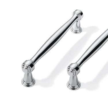 Imagem de CABDM Pacote com 2 puxadores de armário cromados polidos de centro a centro para armários armários de armário sólidos resistentes puxadores de gaveta cômodos cozinhas quartos