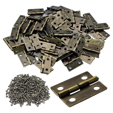 Imagem de AUXBC 80 peças 18 x 15 mm mini dobradiças de bronze antigo para caixa de madeira, pequenas dobradiças de ferro com 320 parafusos para caixa de joias, artesanato faça você mesmo, armário de bonecas