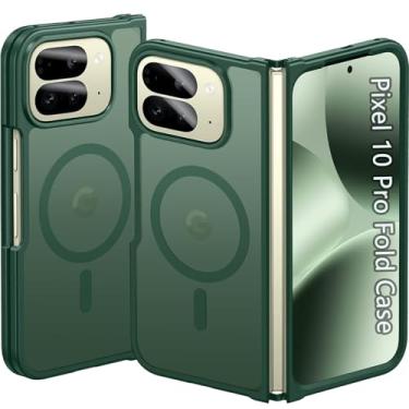 Imagem de Pemuyak Capa magnética para Google Pixel 10 Pro Fold 2025, Pixel 10 Pro Fold 2025 [compatível com Mag-Safe] [proteção contra quedas de grau militar] Capa fosca translúcida à prova de choque, verde
