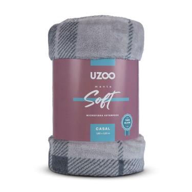 Imagem de Manta Microfibra Flannel Soft Casal Estampado Xadrez 180x220cm - Uzoo Manta Microfibra Flannel Soft Casal Estampada 180x220cm Xadrez Cinza