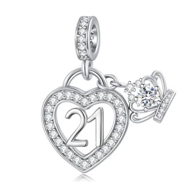Imagem de TCHYUN Happy Birthday Número 21st Charm Heart Cubic Zirconia Bead Compatível com Pulseira Pandora Feminina