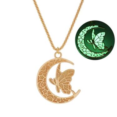 Imagem de SIewee Colar de borboleta luminosa sonhadora de Halloween e Natal, pingente de joia luminosa feminina, colar de bruxa de fada, 17.6+1.97 inches, Metal, Sem Pedra Preciosa