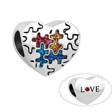 Imagem de GMXLin Pulseira com pingente de coração e conscientização do autismo compatível com pulseiras Pandora Charms, Cobre