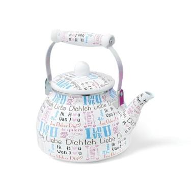 Imagem de Charm Love Chaleira Esmaltada Vintage, Ferro com Revestimento em Esmalte, 2,5L, Cabo em Porcelana, Compatível com Fogão a Gás, Elétrico, Indução e Lenha, 19 x 23 x 25 cm
