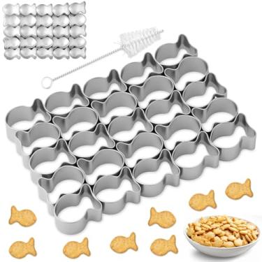 Imagem de 1 kit de cortador de biscoito de peixe dourado inoxidável, mini cortador de peixe dourado com 25 cavidades com escovas de limpeza, mini moldes de peixe dourado para biscoitos, salgadinhos, cubos de
