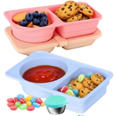 Imagem de Pacote com 3 Snackle-Box-Container, Silicone-Reutilizável-Snack-Recipientes-Com Tampas, Molho de Salada, Molho de Salada, Pequenas Caixas de Lanche para Viagem, Escritório, Piquenique