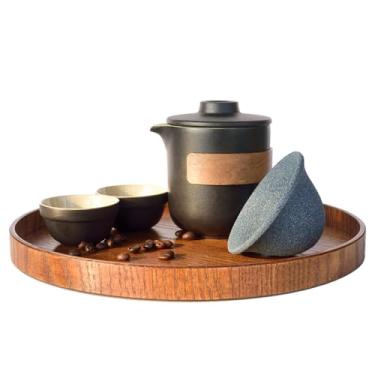 Imagem de sencdfly Máquina de café derramada por cima – conjunto de gotejamento totalmente de cerâmica, cafeteira de dose única com gotejador, filtro de cerâmica reutilizável e jarra, kit de gotejamento