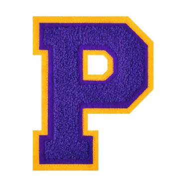 Imagem de 1 Patch de letra de chenille roxo de 11,4 cm – Adesivos do alfabeto para roupas, jaquetas, mochilas, chapéus para decoração personalizada, nome personalizado e artesanato. (P)