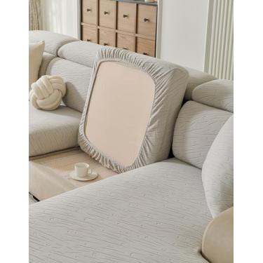 Imagem de ZeugLung Capa de almofada de sofá, capa de sofá seccional, lã elástica (cinza arroz, capas de almofada de assento médio, 1 peça)