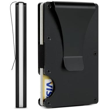 Imagem de FIRDIKT Carteira masculina minimalista de fibra de carbono, porta-cartão de crédito, clipe de dinheiro e alça para dinheiro, carteira masculina fina RFID, T1 preto fosco, Minimalist Wallet, Clássico