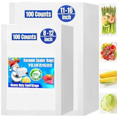 Imagem de 200 sacos seladores a vácuo para sacos de congelador para economia de alimentos, 100 litros, 200 x 300 litros, 100 galões, 29 x 40 cm, sacos de cozimento sous vide, rolos pré-cortados, armazenamento