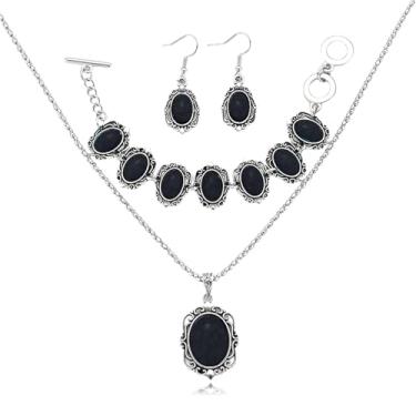 Imagem de RLHRNDE Conjunto de joias boho turquesa para mulheres homens moda boêmio pingente colar pulseira brincos pendentes bijuterias artesanais turquesa ocidental conjunto de joias presentes, Medium, Metal