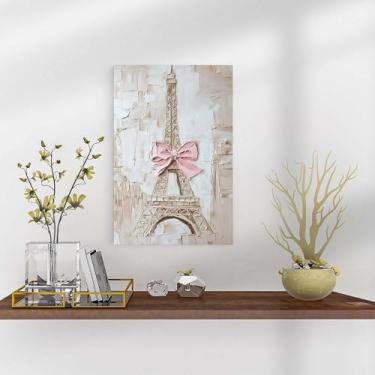 Imagem de 9W Pintura da Torre Eiffel Pintura a Óleo Arco Rosa Paris Pôster Coquete Arco Impressão Estética Arte de Parede para Escritório Decoração de Casa