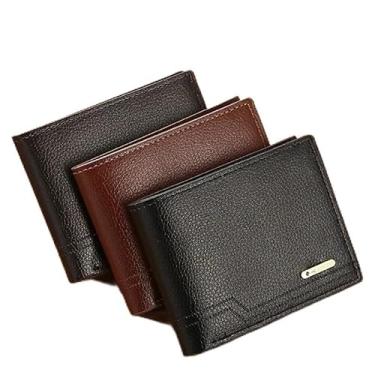 Imagem de Carteira de couro masculina, design clássico dobrável com vários compartimentos para cartão, 11,5 cm × 9 cm × 1 cm, ideal para uso diário e homens de negócios, Marrom, Retrô