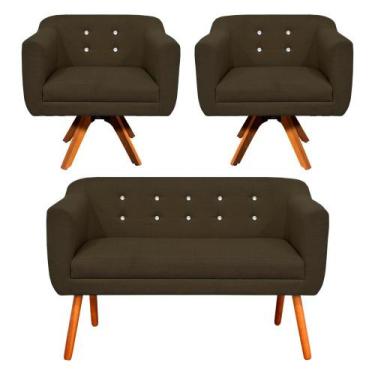 Imagem de Sofá Namoradeira e 2 Poltronas com Strass Julia Pé Palito Castanho Lin