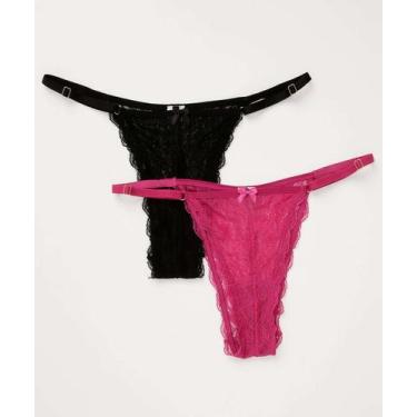 Imagem de Kit 2 Calcinhas String Renda Marisa-08156, Roxo, Preto, P