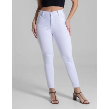 Imagem de Calça Feminina Sawary Sarja Branca Cintura Media Cigarrete Original, B