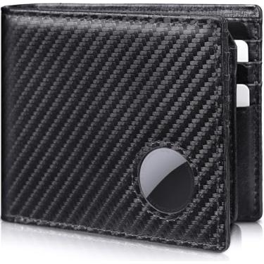 Imagem de SOMOVI Carteira AirTag – Carteira masculina dobrável de couro genuíno com bloqueio de RFID – Carteira oculta com suporte para AirTag, 1 camada intermediária oculta, 2 porta-cartões de identificação