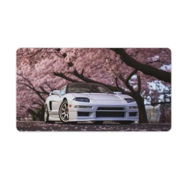 Imagem de Flor de cerejeira carro branco NSX JDM mesa mesa pad mouse pad antiderrapante grande material de escritório tapete de mesa impermeável borracha mesa mesa pad para escritório jogo casa 40 x 75 cm