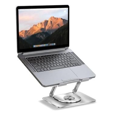 Imagem de YUMFUN Suporte para laptop com base giratória de 360°, elevação ergonômica de metal de altura ajustável, suporte dobrável para computador para mesa, suporta MacBook Pro/Air 10 a 17,3 polegadas (prata)