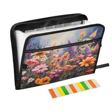 Imagem de CEBUGI Pasta expansível de 13 bolsos, impermeável, sanfonada, organizador de arquivos com etiquetas tamanho A4, organizador de documentos de papel para escola, material de escritório, flores