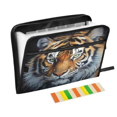 Imagem de Wassud Acordeão de cabeça de tigre organizador de arquivos de papel A4 pastas de arquivo de documentos com etiquetas pasta de arquivo expansível 13 bolsos
