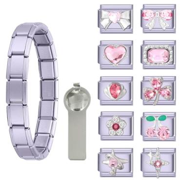 Imagem de papasgix Conjunto de pingentes italianos de 12 peças, 10 mm x 9 mm, pulseira de berloque italiano, prata, rosa, roxo, aço inoxidável, joias, presentes (roxo)