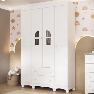 Imagem de Guarda-roupa Infantil 122cm com Vidro 4 Portas e 2 Gavetas Aurora Multimóveis Mp4498 Branco