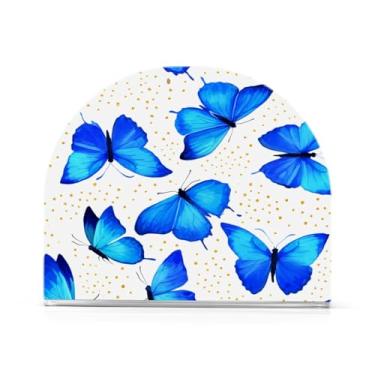 Imagem de Qilmy Porta-guardanapos de borboleta azul, porta-guardanapos de acrílico transparente para mesa, suporte de guardanapo de coquetel de papel de seda para cozinha, dispensador de guardanapos de jantar