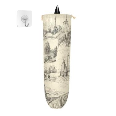 Imagem de xigua Suporte de saco plástico para paisagem com moinho de vento, suporte de parede com cordão, pacote com 2, organizador de sacolas de compras reutilizáveis para bolsas, meias, roupas íntimas e