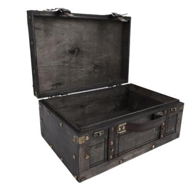 Imagem de ASHATA Baú de Armazenamento Vintage, Mala de Madeira retrô Com Alça de Couro Resistente e Alças Decorativas para Decoração de Casa, Armazenamento de Joias, Adereço Fotográfico (Retro Cinza Grande)