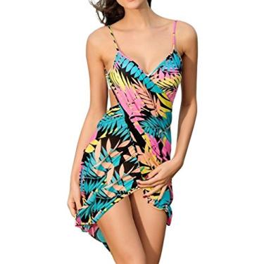 Imagem de Simplicity Vestido de praia/biquíni frente única com alças finas, frente única, Folha, Beach,