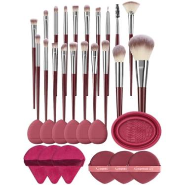 Imagem de Conjunto combinado de 33 peças de 20 pincéis de maquiagem e esponjas de maquiagem em pó pincel de base para líquido, creme e pó - polido, mistura e pincel facial