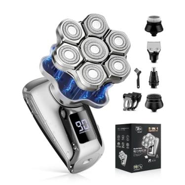 Imagem de Maraiss Barbeadores de cabeça para homens, barbeador elétrico destacável magnético 7D, IPX7 à prova d'água, molhado e seco, barbeador de cabeça corporal calvo, visor digital, recarregável, barbeador