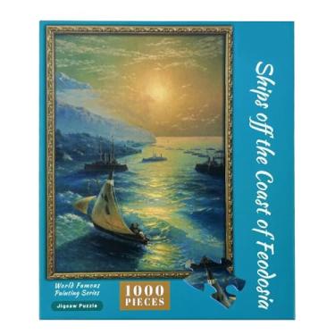 Imagem de Quebra-cabeças de paisagem, padrões estéticos de barcos costeiros - Padrão de costeiro 1000 peças DIY Art Puzzle, para adultos, crianças, adolescentes, Natal, Ação de Graças, das Bruxas