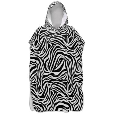 Imagem de Joisal Poncho de surfe para adultos trocador de roupa de praia com capuz toalha de banho absorvente masculino poncho com capuz preto branco listras zebra