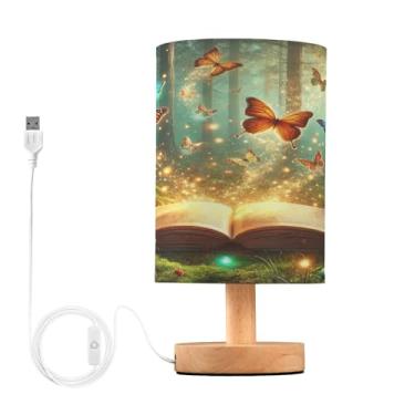 Imagem de Joisal Lâmpadas de livro de borboletas florestais para mesinhas de cabeceira, mini abajur de mesa de linho, abajur lateral de mesa, decoração de mesa de cabeceira