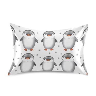 Imagem de Lindos pinguins inverno branco cetim fronhas floral refrescante king queen almofadas padrão chinelos almofadas de cama macias personalizadas tamanho queen básico 76.2 cm x 50.8 cm