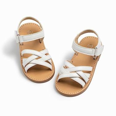 Imagem de Sandália infantil para meninas, vestido floral de verão de borracha macia, estilo princesa, bico aberto, sapatos de praia, Branco, 12 Little Kid