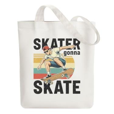 Imagem de ANATTASOUL Sacola de lona masculina de skate reutilizável de algodão para mulheres, bolsas de ombro de tecido durável com bolsos com zíper para compras, férias, trabalho, academia