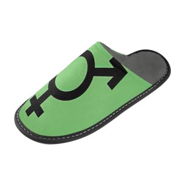 Imagem de Chinelos femininos Fuzzy House antiderrapantes com espuma viscoelástica com bandeira do orgulho transgênero, identidade sexual, chinelos peludos para uso interno, tamanho 4-5, Identidade sexual com